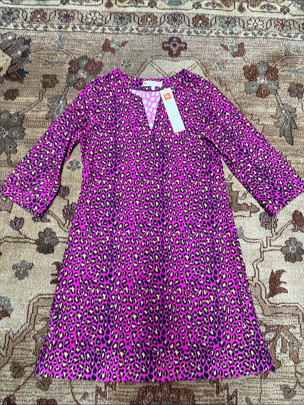 NWT Jude Connally Megan Dress mini leopard print bright pink medium made in USA